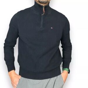 Tommy Hilfiger 1/4 zip polo sweater Cotton Black Classic Neutral Office Golf